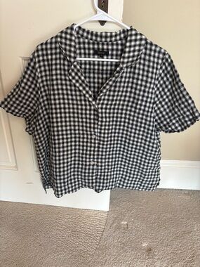 Quince Black and White Gingham Button-Up Top